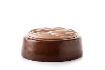 Creamy chocolate cake isolated on white background	