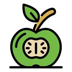 Cutted apple icon. Outline cutted apple vector icon color flat isolated