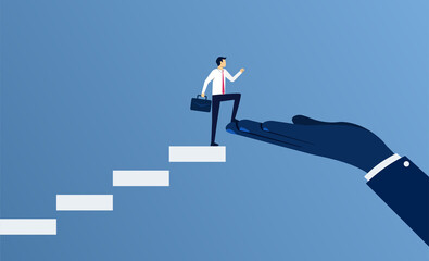Big hand helping a businessman to achieve success, a helping hand for companion symbol