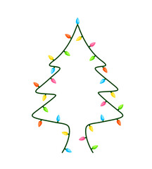 Christmas light in shape of christmas tree. Merry christmas and happy new year concept. Vector illustration.