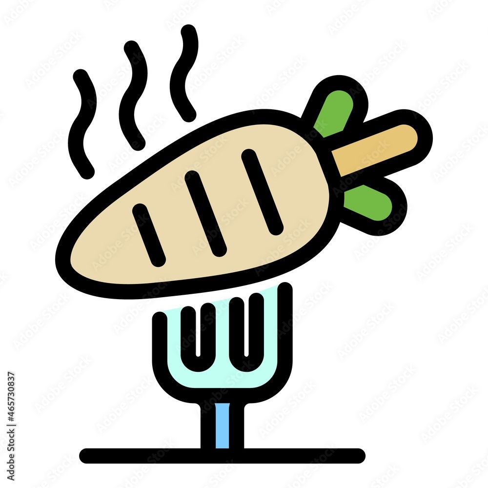 Poster carrot on fork icon. outline carrot on fork vector icon thin line color flat isolated