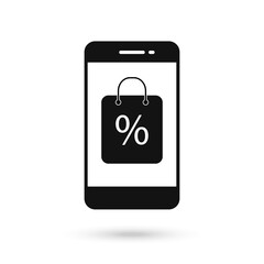 Mobile phone flat design icon with shopping bag symbol