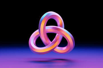 3D illustration of a pink and blue  glowing,  luminous torus shape on black isolated background