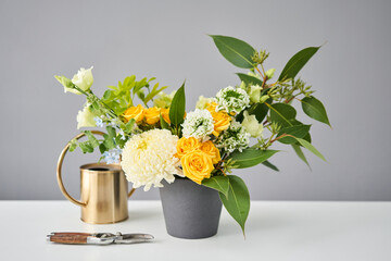 Bouquet 012. Finished flower arrangement in a vase for home. Flowers bunch, set for interior. Fresh cut flowers for decoration home. European floral shop. Delivery fresh cut flower.