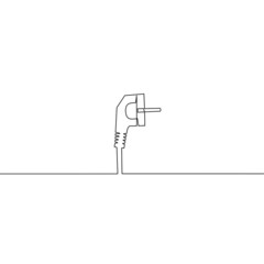 Continuous line drawing of plug, electric plug technology design, object one line, single line art, vector illustration