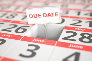 DUE DATE sign on May 27 in a calendar, 3d rendering