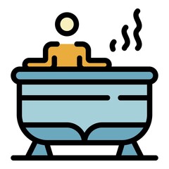 Man in the jacuzzi icon. Outline man in the jacuzzi vector icon color flat isolated