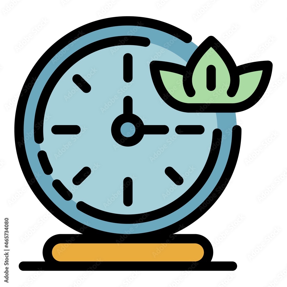 Poster clock and lotus icon. outline clock and lotus vector icon color flat isolated