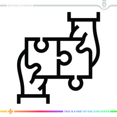 Editable line icon of human capital puzzle as a customizable black stroke eps vector graphic.