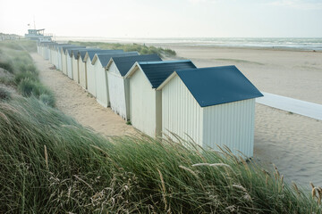 Beach huts, huts in Beach Riva Bella, Ouistreham, France