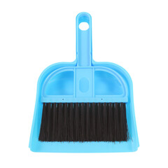 Cleaning set of dust pan and brush isolated on white background.