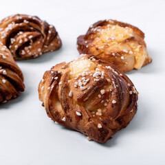 Delicious Swedish Cinnamon and Chocolate Buns, Kanelbullar. Sweet pastry.  Selective focus.