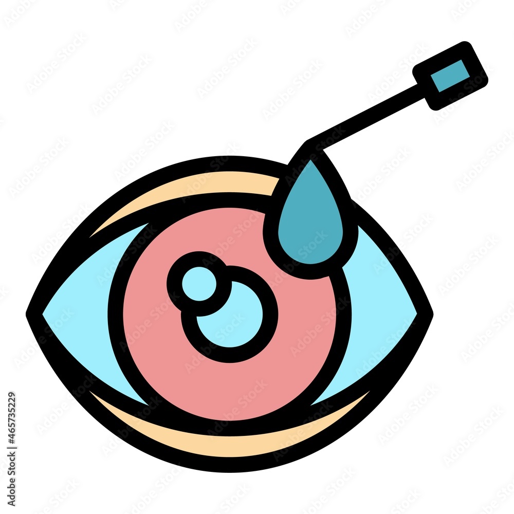 Poster dropping remedy into the eye icon. outline dropping remedy into the eye vector icon color flat isola