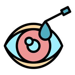 Dropping remedy into the eye icon. Outline dropping remedy into the eye vector icon color flat isolated