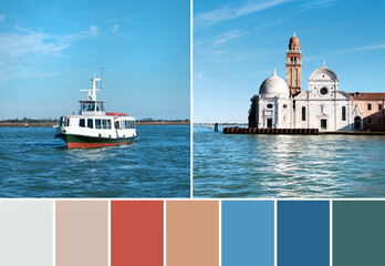 Color matching palette from San Michele church in Venetian Lagoon on the tip of cemetery island....