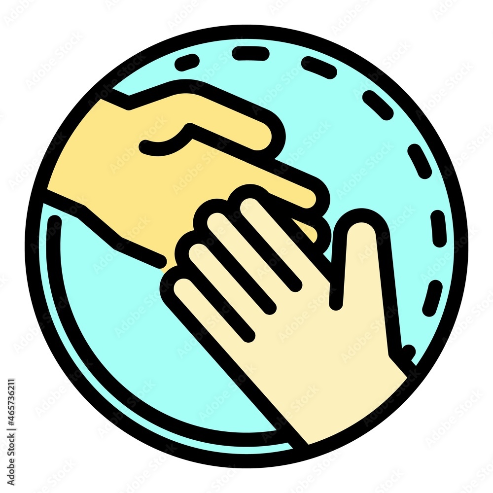 Poster hand in hand in a circle icon. outline hand in hand in a circle vector icon color flat isolated