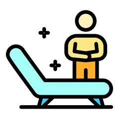 Man near a hospital bed icon. Outline man near a hospital bed vector icon color flat isolated
