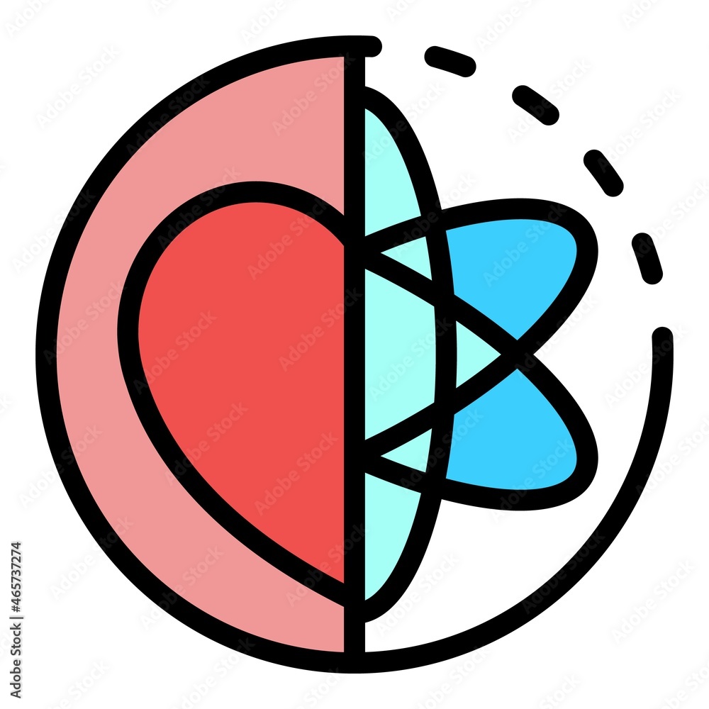 Poster atom and heart in a circle icon. outline atom and heart in a circle vector icon color flat isolated