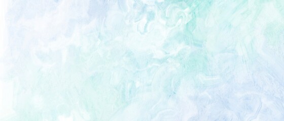 油絵抽象背景）パレットナイフペインティング・白っぽい水色の横長バナー　シアン　春　アート　絵の具