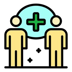 Obraz premium Two people medical cross icon. Outline two people medical cross vector icon color flat isolated