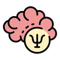 Psychology sign and brain icon. Outline psychology sign and brain vector icon color flat isolated