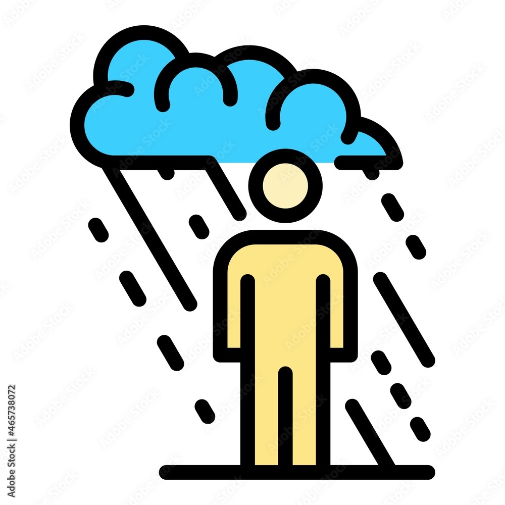 Poster man in the rain icon. outline man in the rain vector icon color flat isolated
