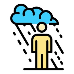 Man in the rain icon. Outline man in the rain vector icon color flat isolated