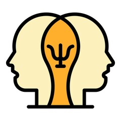 Two heads psychology icon. Outline two heads psychology vector icon color flat isolated