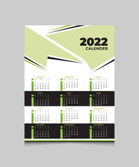 Single page calendar 2022, Calendar design for 2022. Wall calendar one page, vector design print template with place for photo and company logo