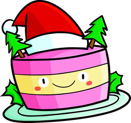 Cute pink christmas tart cartoon smiling happily