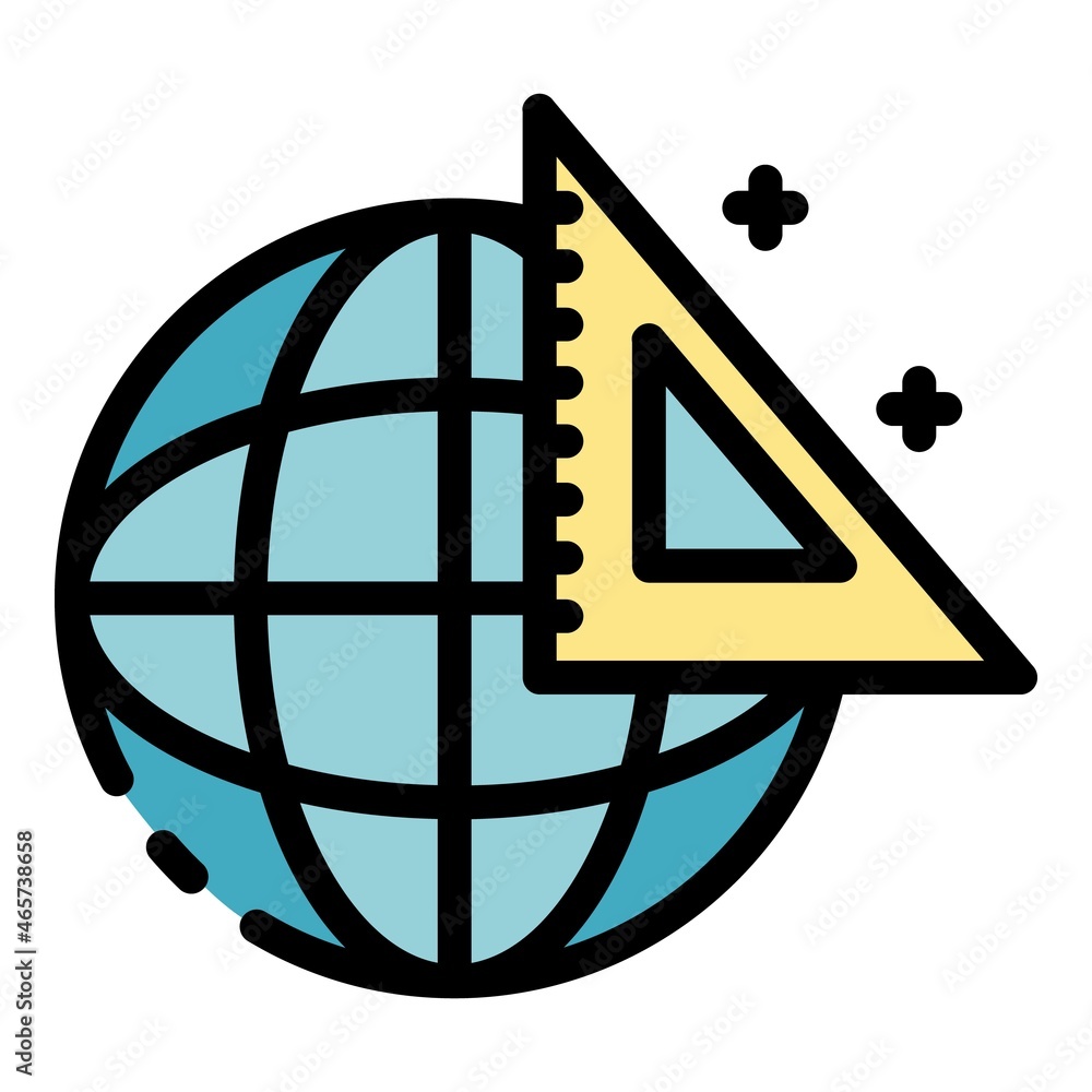 Poster globe and triangular ruler icon. outline globe and triangular ruler vector icon color flat isolated