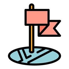 Flag on map icon. Outline flag on map vector icon color flat isolated