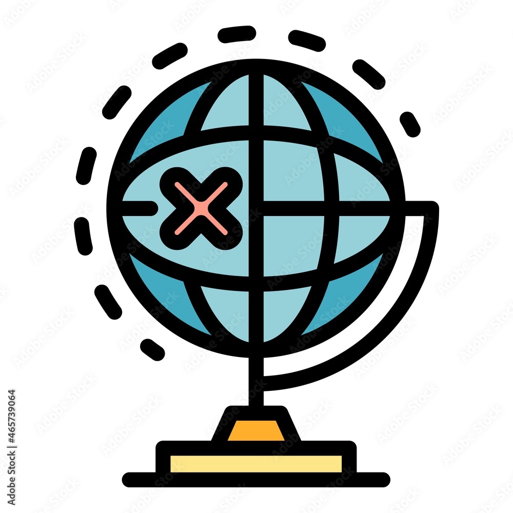 Poster cross mark on the globe icon. outline cross mark on the globe vector icon color flat isolated