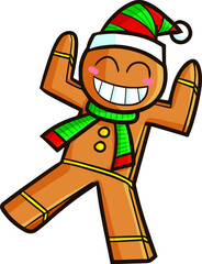 Funny gingerbread man smiling happily