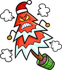 Funny orange christmas pine tree character getting angry
