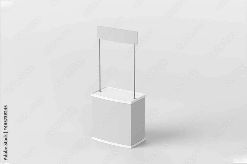 Poster empty blank trade stand mock up isolated on a grey background. exhibition display stand. 3d renderin