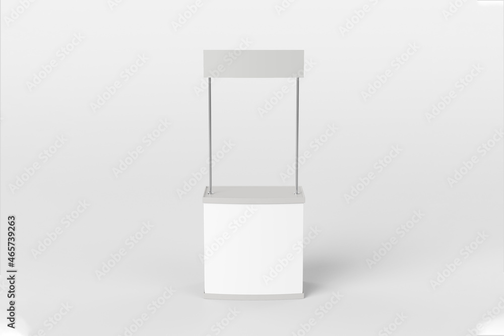 Poster empty blank trade stand mock up isolated on a grey background. exhibition display stand. 3d renderin