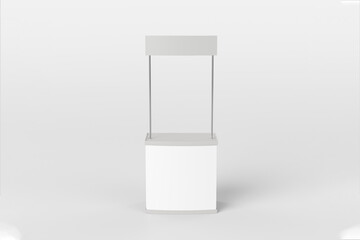 Empty blank trade stand mock up isolated on a grey background. Exhibition display stand. 3d rendering.
