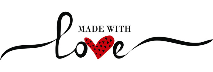Made with love hand drawn lettering phrase. Vector modern line calligraphy.  Quote for postcard, greeting card, t shirt print.