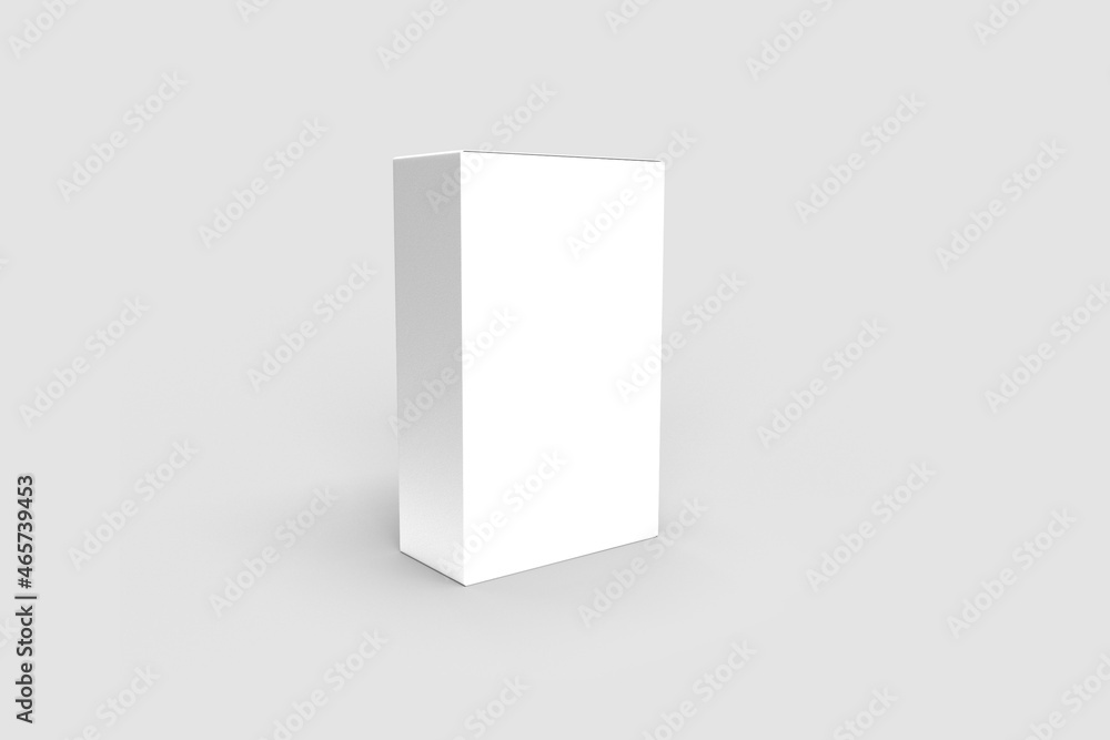 Poster empty blank white vertical packaging box isolated on a grey background. 3d rendering. zero waste con
