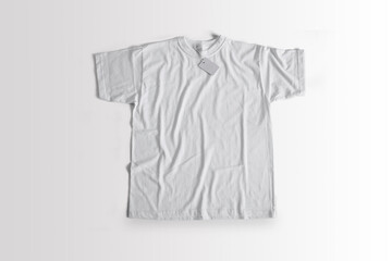 Empty blank white T-shirt Mock up isolated on a grey background. 3d rendering.