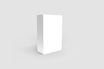 Empty blank white vertical packaging box isolated on a grey background. 3d rendering. zero waste concept.