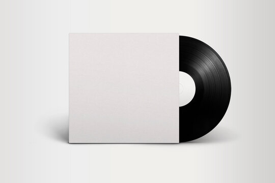 Empty blank vinyl record with cover Mock up isolated on a grey background. 3d rendering.