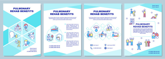 Fototapeta na wymiar Pulmonary rehabilitation benefits brochure template. Flyer, booklet, leaflet print, cover design with linear icons. Vector layouts for presentation, annual reports, advertisement pages