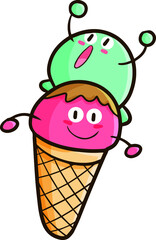 Funny green red ice cream cartoon feeling so happy