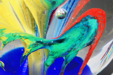 Vibrant Abstract Glass Swirls and Bubbles from a Paperweight with Lines and Colours