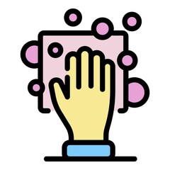 Hand and sponge icon. Outline hand and sponge vector icon color flat isolated