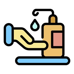 Hand soap bottle icon. Outline hand soap bottle vector icon color flat isolated
