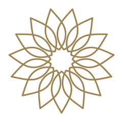 Floral logo. Radial pattern emblem. Golden flower