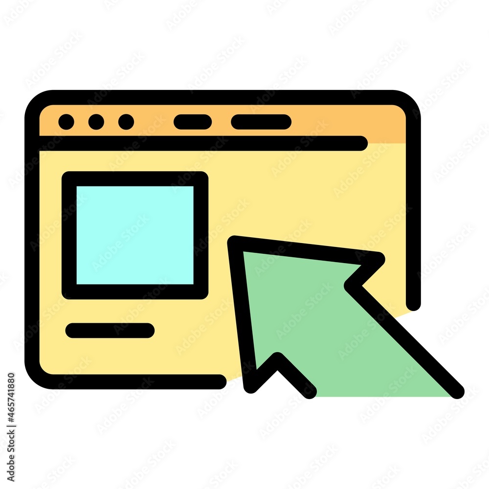 Poster website and arrow icon. outline website and arrow vector icon color flat isolated
